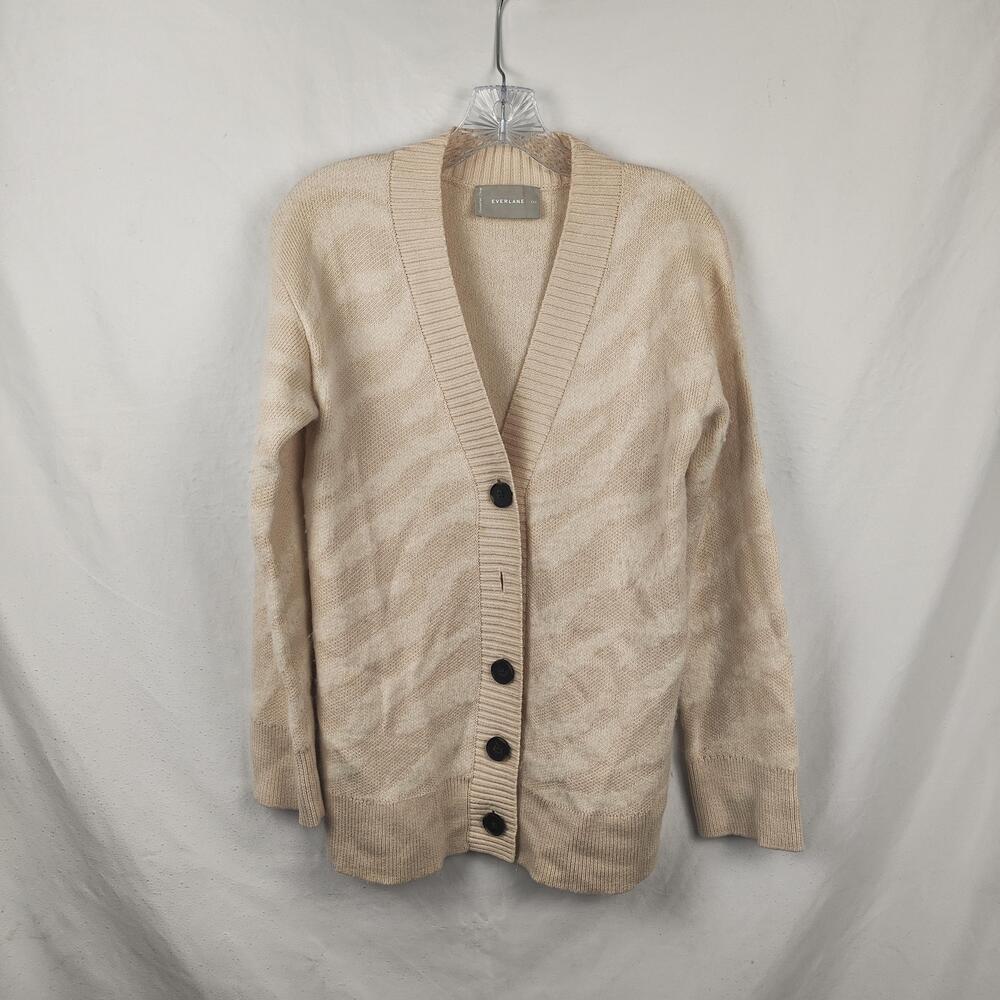 Everlane Sweater Cardigan Womens XXS Beige Animal Print V Neck Knit Button Front